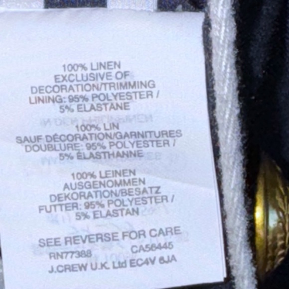 J. Crew Rhodes Navy Blue Blazer 100% Linen Nautical Crest Gold Buttons Size 2 - Picture 4 of 14